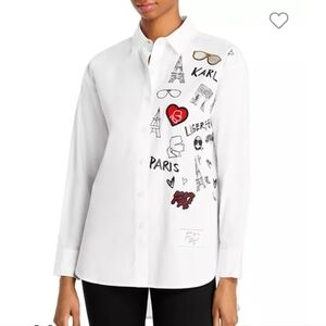 Karl lagerfield Paris cotton patch shirt long sleeve white button down shirt